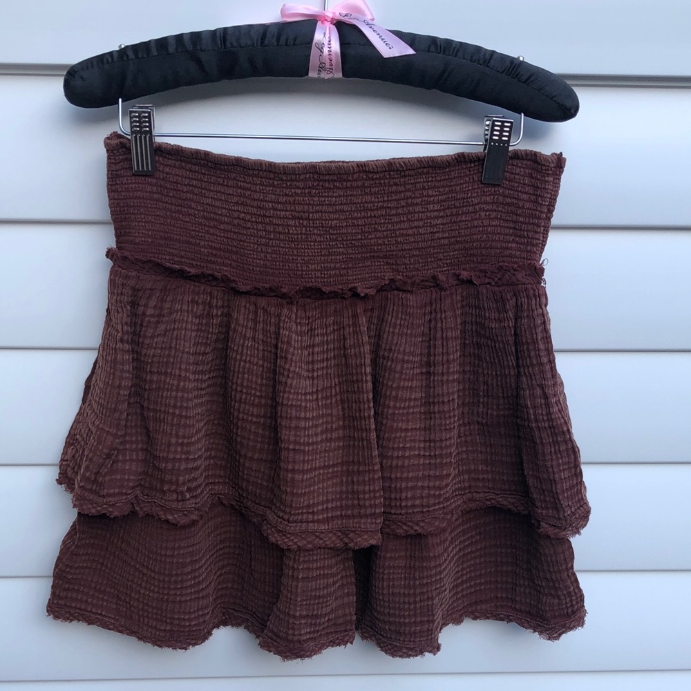 Anthropologie Rich Brown Textured Mini Skirt